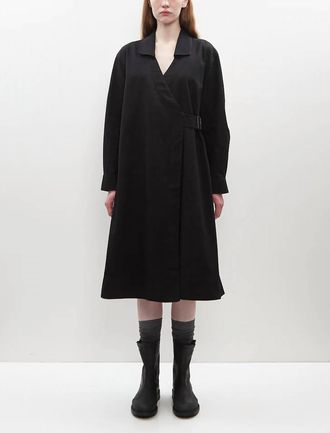 Margaret Howell Collared Wrap Dress In Off Black