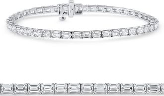 Pompeii3 7Ct Emerald Cut Diamond East West Tennis Bracelet 14k White Gold Lab Grown Size: Medium