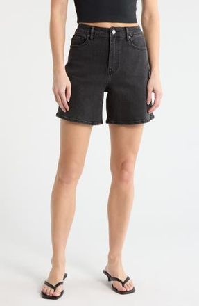 Vigoss High Waist Mid Thigh Denim Shorts in Washed Black at Nordstrom Rack, Size 24