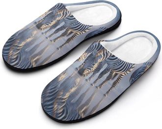 Generic Zebras Drinking Water Mens House Slippers Memory Foam Washable Cotton Slip on Home Shoes