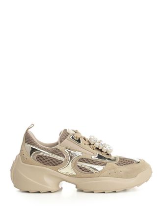 Roger Vivier Viv On The Run Sneakers Lace-Up Shoes Beige-Donna