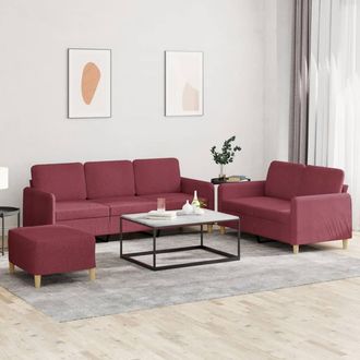 vidaXL Vidaxl - Juego De Sof&aacute;s Con Cojines 3 Piezas Tela Rojo Tinto