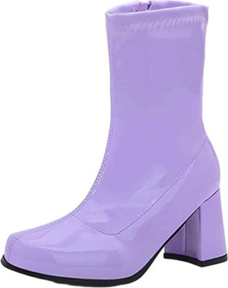 Generic Womens Squared Heel Ankle Boots PU Leather Round Toe Zipper Party Dress Club Shoes