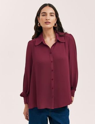 Finery Melina Chiffon Button Down Blouse in Burgundy at Nordstrom, Size 18