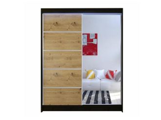 Mirjan24 Mobilier1 - Armario Closico 143, Negro + Roble Artisan, 200x150x58cm, Puertas De Armario: Correderas, N&uacute;mero De Estantes: 0, Led