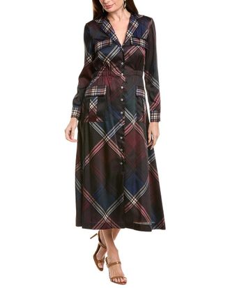 Lela Rose Plaid Satin Maxi Shirtdress