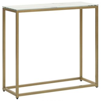 Beliani Beliani - Consola De Vidrio Templado Blanco Dorado 80 X 30 Cm Base De Metal Dorris