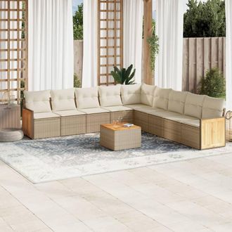 vidaXL Juego De Sof&aacute;s Jard&iacute;n Con Cojines Beige 10 Pzas Rat&aacute;n Sint&eacute;tico Vidaxl
