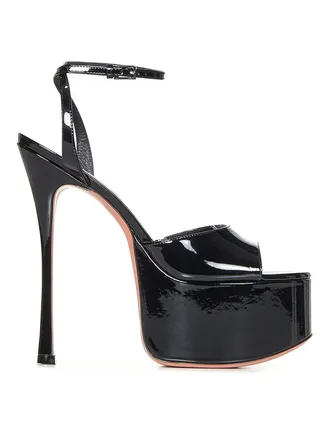Amina Muaddi Aya 155 Sandals In Black Patent Leather