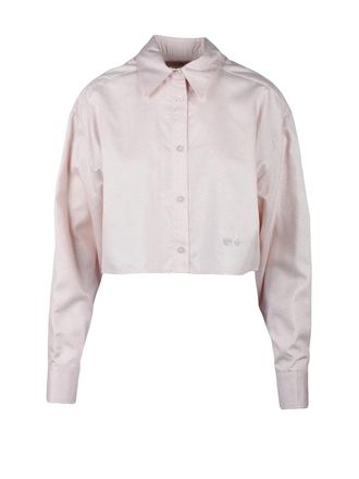Chiara Ferragni Cropped Pink Lam&eacute; Shirt With Classic Collar