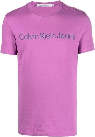 Calvin Klein Jeans Paarse Katoenen T-shirt met Logo Print - Heren - T-shirts - Paars - S - Katoen - Tops