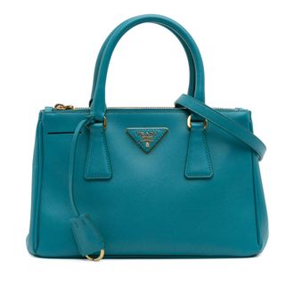 Prada Blue Mini Saffiano Lux Galleria Double Zip