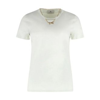 Elisabetta Franchi T-Shirts, female, Green, Size: XS Jersey T-shirt with Bow Necklace