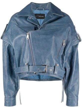 Manokhi calf leather biker jacket - women - Calf Leather/Polyester/Viscose - 38 - Blue