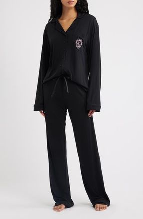 House of CB Classic Soft Modal Blend Pajamas in Black at Nordstrom, Size X-Small