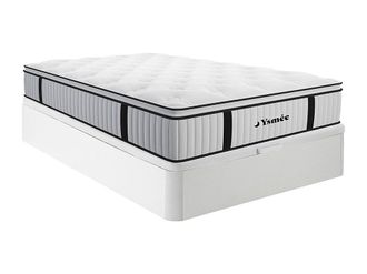 Vente-Unique Conjunto de canap&eacute; somier de 140 x 200 cm blanco + colch&oacute;n de muelles ensacados con sobrecolch&oacute;n integrado de 28 cm de grosor - AMERICAN DREAM de YSM&Eacute;