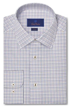 David Donahue Trim Fit Microcheck Dress Shirt in Blue/chocolate at Nordstrom, Size 18.5