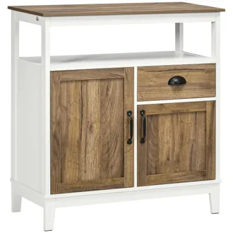 HOMCOM Aparador De Madera Con 2 Puertas, Caj&oacute;n Y Estante Ajustable, 76,6 X 35 X 81,5 Cm, Blanco Y Marr&oacute;n