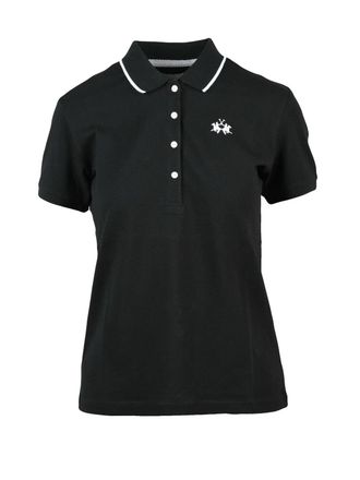 La Martina Black Embroidered Cotton Polo Shirt