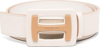 Hogan logo-plaque leather belt - women - Leather - 90 - Neutrals