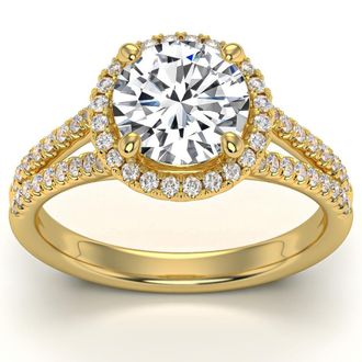 Pompeii3 3Ct Halo Diamond Engagement Ring Split Band White, Yellow or Rose Gold Lab Grown
