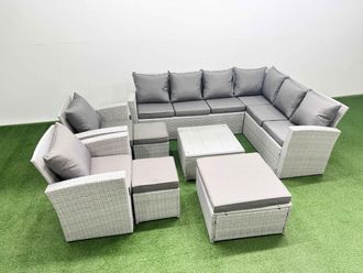 Fimous Rattan Garden Outdoor Furniture Set 11 Seater Rattan Garden Sofa Set in Light Grey
