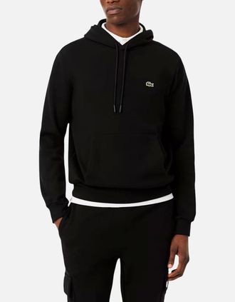 Lacoste Mens Lacoste Mens Fleece Hoodie Organic Cotton Pullover Classic Fit Sportswear Hooded - Black - Size: 42