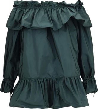 Saint Laurent Vestido de Popel&iacute;n de Nailon con Volantes - Blouses & Shirts - Mujer - Verde - S