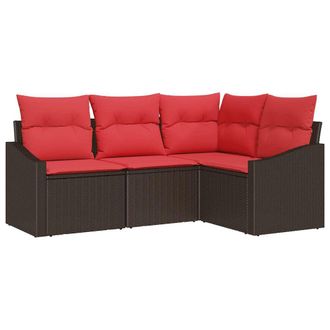 vidaXL Juego De Sof&aacute; 4 Uds. Marr&oacute;n Rat&aacute;n Sint&eacute;tico Vidaxl