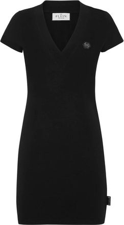 Philipp Plein Kleedjes, Dames, Zwart, L, Katoen, T-shirt Short Dress Basic