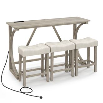 Costway Costway 4-Piece Bar Table Set Counter Height Bistro Table w/ Power Outlet in Grey