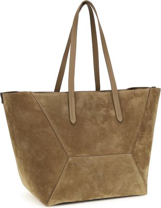 Brunello Cucinelli Womens Suede Bc Tote Bag Sesamo Calf Leather Bos Taurus Shoulder