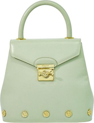 Ferragamo Vintage Top Handle Handbag Leather Green Leather Handbag (Pre-Owned)