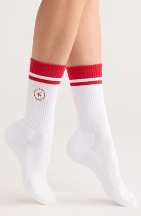 Sporty & Rich Stripe Rib Socks in White/Ruby at Nordstrom