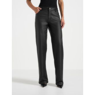 Mani&egrave;re De Voir Florence Wax Effect High Rise Straight Leg Jeans in Black at Nordstrom, Size 10