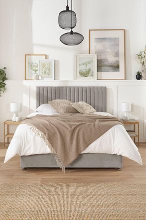 Aspire Home Accents Grant Divan, Linen Fabric, Strutted Headboard, No Drawers in Silver | Size: King