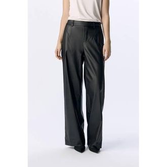 Object imitatieleren wide leg regular waist casual broek zwart