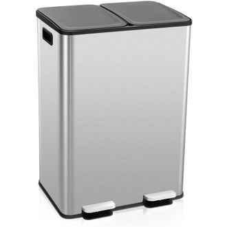 Costway Bidone per la Raccolta Differenziata con 2 Scomparti da 30 l, Bidone con Coperchi a Chiusura Ammortizzata, Secchi Interni in Plastica, Bidone in