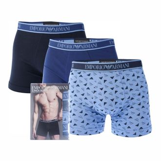 Emporio Armani Heren Core Logo Boxershorts (Set van 3) (Blauw/Lichtblauw/Donkerblauw)