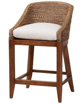 Baxton Studio Jasper Seagrass Counter Stool With Mahogany Wood Frame