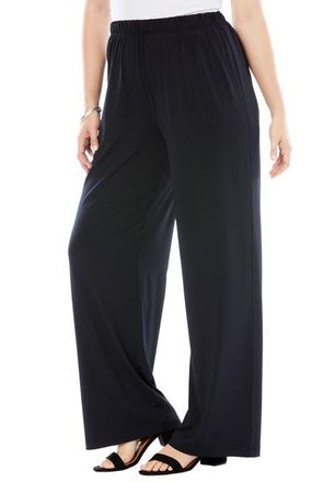 Roaman's Ultrasmooth Fabric Wide-Leg Pant in Black at Nordstrom, Size Medium