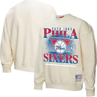 Mitchell & Ness Womens Mitchell & Ness Cream Philadelphia 76ers Oversprayed Pullover Sweatshirt at Nordstrom, Size X-Large