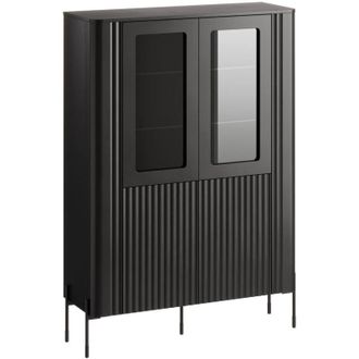 Dmora Vitrina Cimino, Vitrina De Sal&oacute;n Con Dos Puertas Y Detalle De Cristal, Elevada Del Suelo, 110x40 H160 Cm, Color Negro