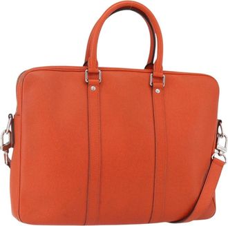 Louis Vuitton Porte-Documents Voyage Briefcase Taiga Leather Orange Leather Briefcase Bag (Pre-Owned)