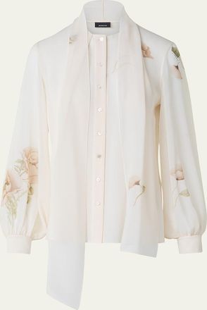 Akris Floral-Print Georgette Scarf Blouse
