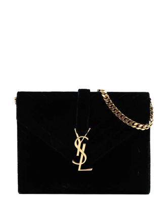 Saint Laurent 2014 Medium Chevron Velvet Monogram Envelope Bag shoulder bag - Zwart