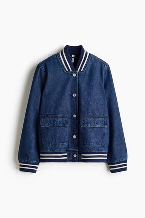 H&M Denim Baseball Jacket in Dark Denim Blue at Nordstrom, Size X-Small