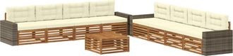 vidaXL Conjunto De Sof&aacute;s De Exterior 9 Uds. Natural Y Crema Poli&eacute;ster Vidaxl