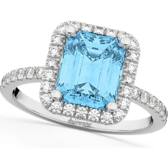 Allurez Lab Blue Topaz & Diamond Engagement Ring 14k in 3.32Ct/white Gold at Nordstrom, Size 7.5