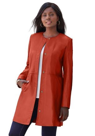 Jessica London Three-Quarter Leather Jacket in Burnt Red at Nordstrom, Size 28
